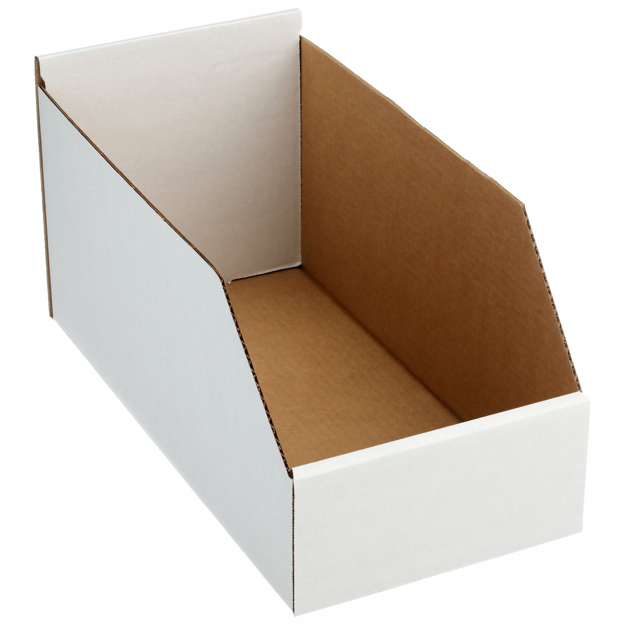 Corrugated Shelf Bin: 17 in Overall Lg, 8 1/4 in x 8 1/2 in, White