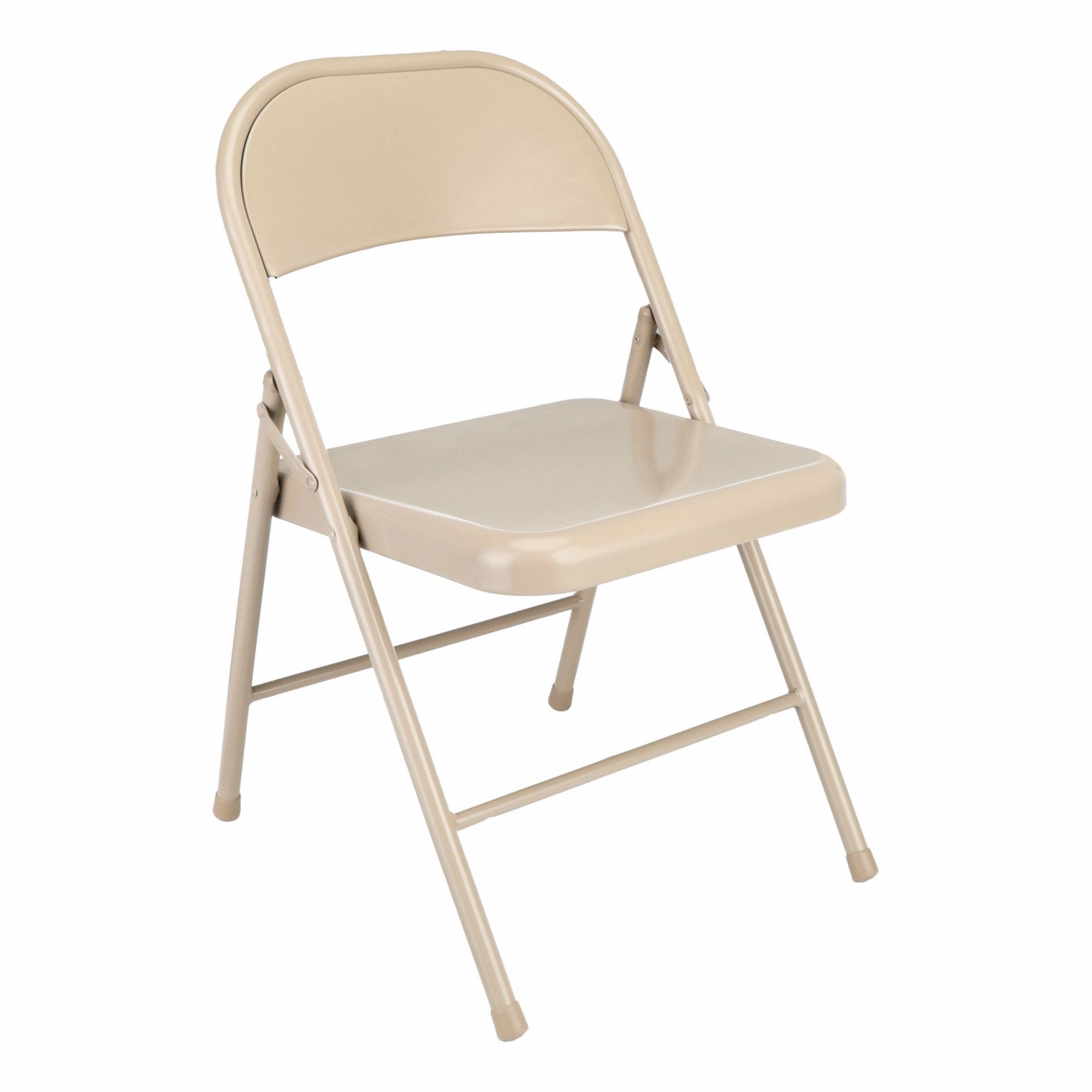 FOLDING CHAIR, STEEL SEAT, STEEL FRAME, BEIGE SEAT, 300 LB WEIGHT CAPACITY, 2 LEG BRACES
