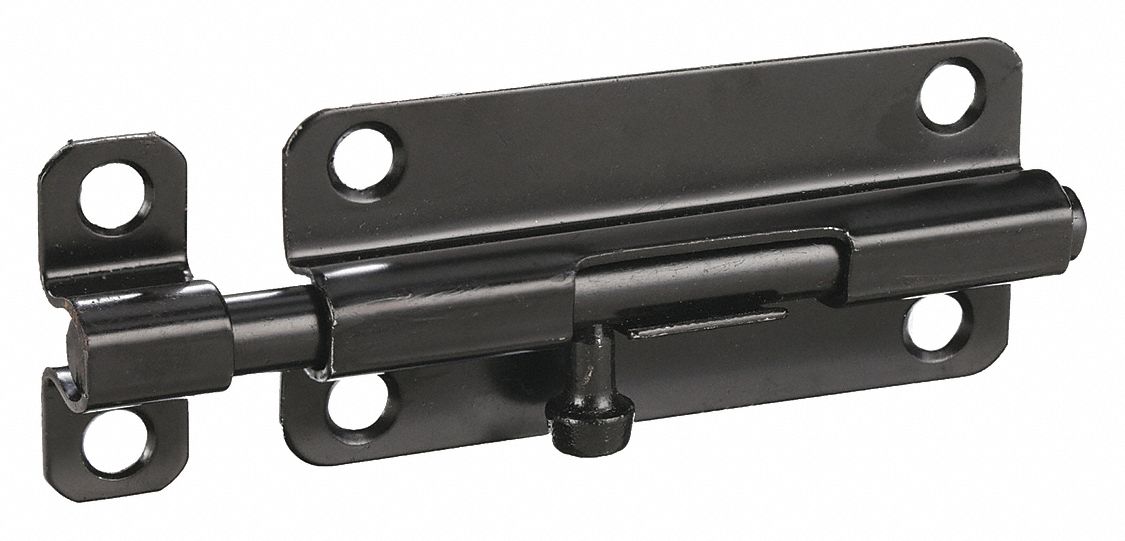 Door Bolt: Barrel Bolt, 1/2 in Ht, 1 1/2 in Wd, 4 in Lg