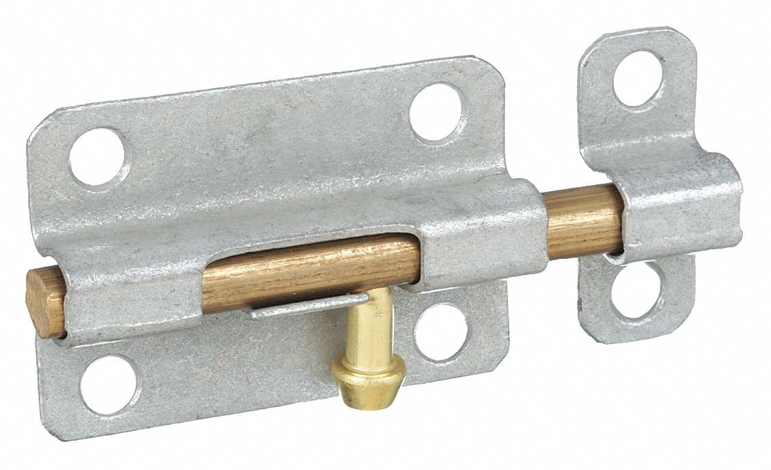 Door Bolt: Barrel Bolt, 1/2 in Ht, 1 7/16 in Wd, 3 in Lg
