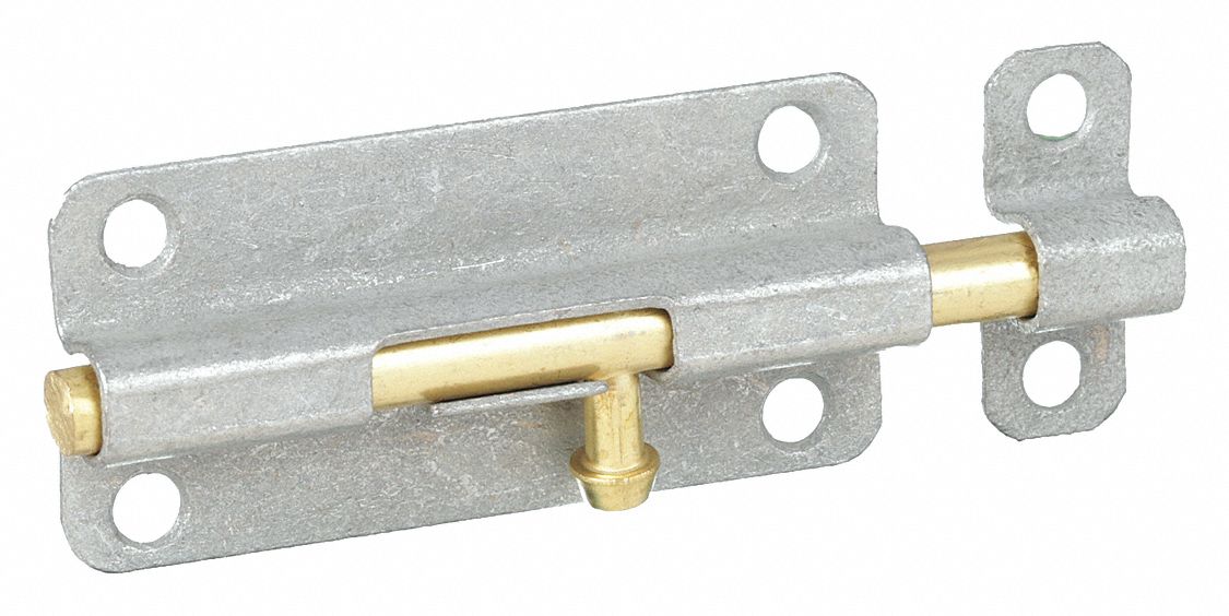 Door Bolt: Barrel Bolt, 1/2 in Ht, 1 7/16 in Wd, 4 in Lg