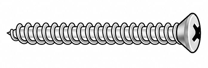 Sheet Metal Screw: #10 Size, 1 1/2 in Lg, Stainless Steel, Plain, Phillips, Oval, 100 PK