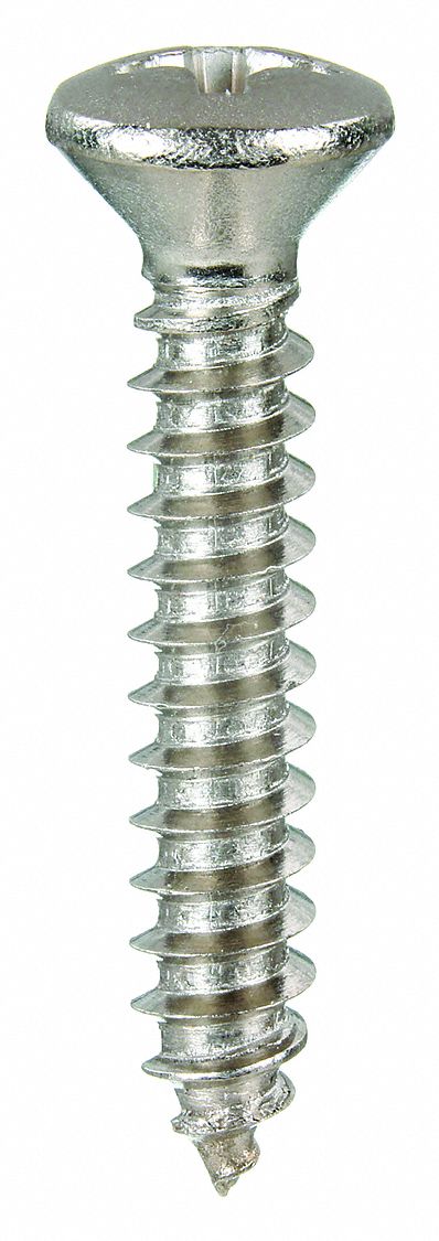 Sheet Metal Screw: #10 Size, 1 1/2 in Lg, Stainless Steel, Plain, Phillips, Oval, 50 PK
