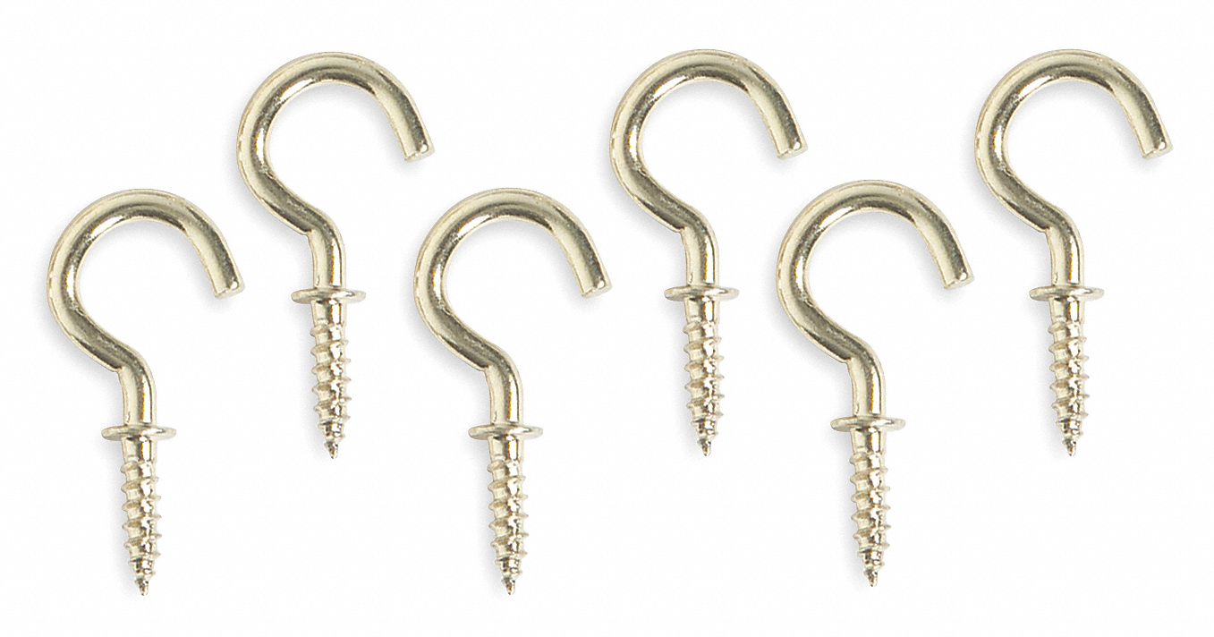 Cup Hook Brass Steel 1/2 in D PK20