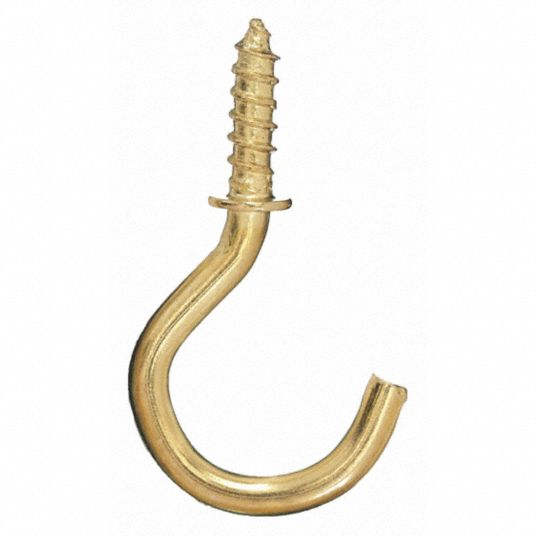 911879-7 Cup Hook: 1 Hooks, Steel, Brass, 1 1/8 in Hook Ht, 1/2 in Hook  Base Wd, 20 PK