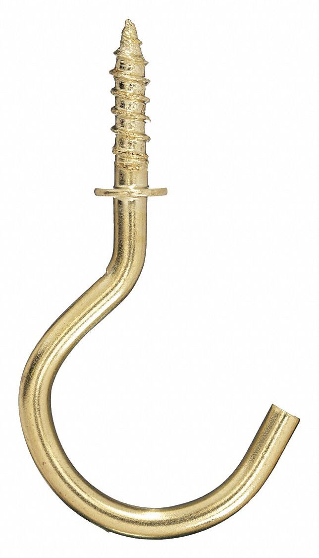 911879-7 Cup Hook: 1 Hooks, Steel, Brass, 1 1/8 in Hook Ht, 1/2 in Hook  Base Wd, 20 PK