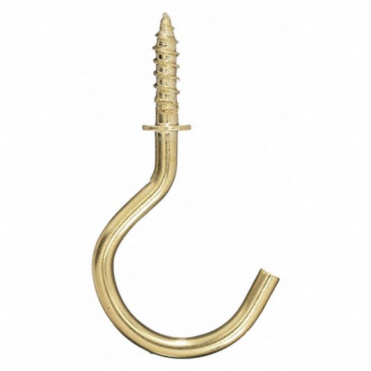 911879-7 Cup Hook: 1 Hooks, Steel, Brass, 1 1/8 in Hook Ht, 1/2 in Hook  Base Wd, 20 PK