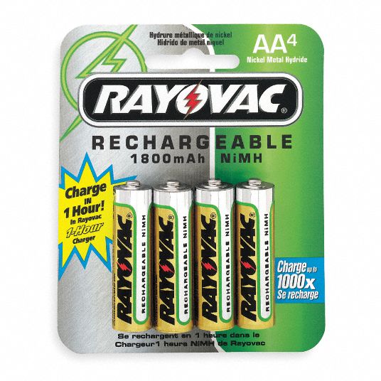 AA Rechargeable Battery, Nickel-Metal Hydride, 1.5V DC, 2500mAh, PK 4 ...