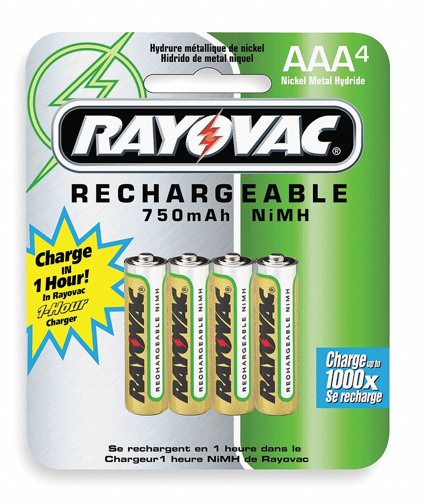 AAA Rechargeable Carded Battery, 1.5V DC, PK 4 Grainger