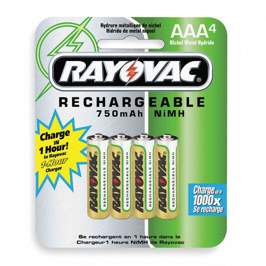 AAA Rechargeable Carded Battery, 1.5V DC, PK 4 - Grainger