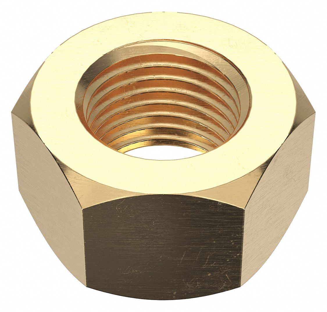 Hex Nut: Std Hex, 1/2"-20 Thread, 3/4 in Hex Wd, 7/16 in Hex Ht, Brass, Not Graded, Std, 25 PK