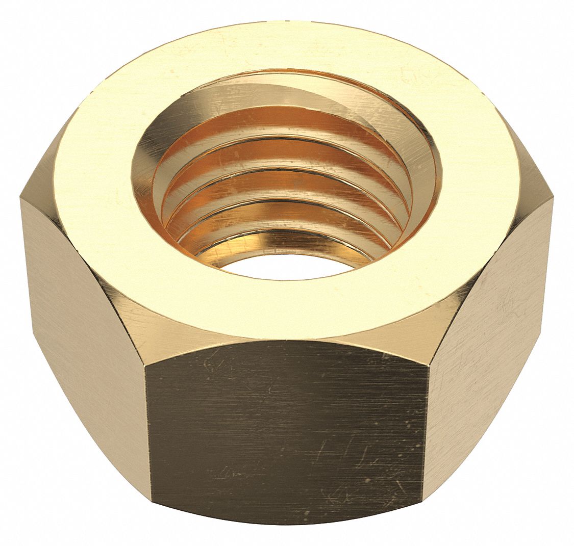 Hex Nut: Std Hex, 1/2"-13 Thread, 3/4 in Hex Wd, 7/16 in Hex Ht, Brass, Not Graded, Std, 25 PK
