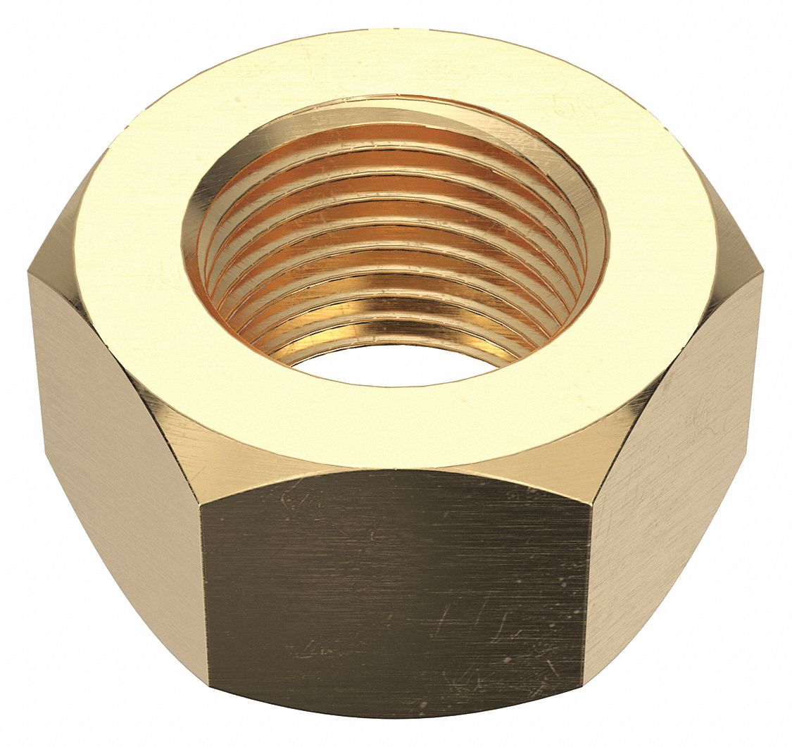 Hex Nut: Std Hex, 3/4"-16 Thread, 1 7/64 in Hex Wd, 41/64 in Hex Ht, Brass, Not Graded, Std, 5 PK