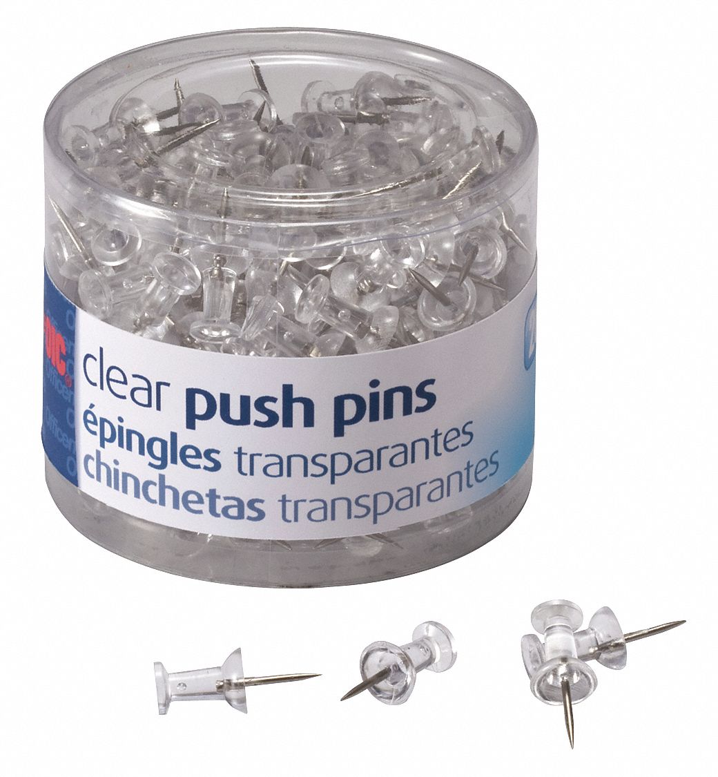 OFFICEMATE Clear Push Pins, 1/2 in Length 1WEA935711 Grainger
