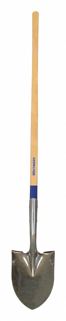 WESTWARD Round Point Shovel: 48 in Handle Lg, 8 1/2 in Blade Wd, 11 1/2 in  Blade Lg, 14 ga Gauge