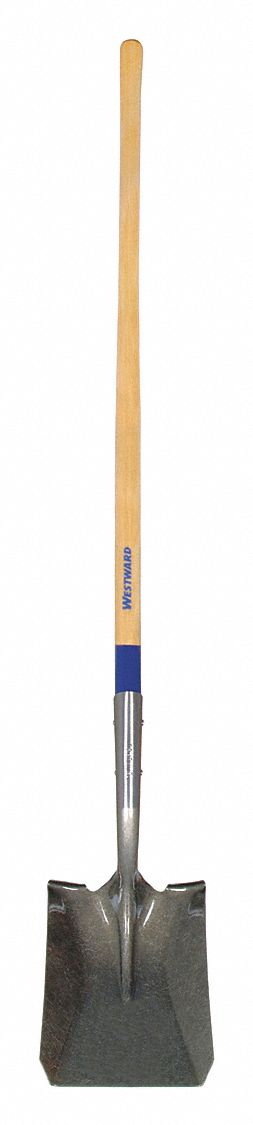 SQUARE POINT SHOVEL, STEEL BLADE, 14 GA, STRAIGHT HANDLE, WOOD HANDLE, 48 IN HANDLE L