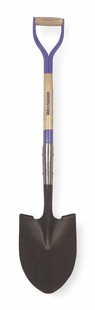 ROUND POINT SHOVEL, STEEL BLADE, 14 GA, D-GRIP HANDLE TYPE, WOOD HANDLE, 30 IN HANDLE L