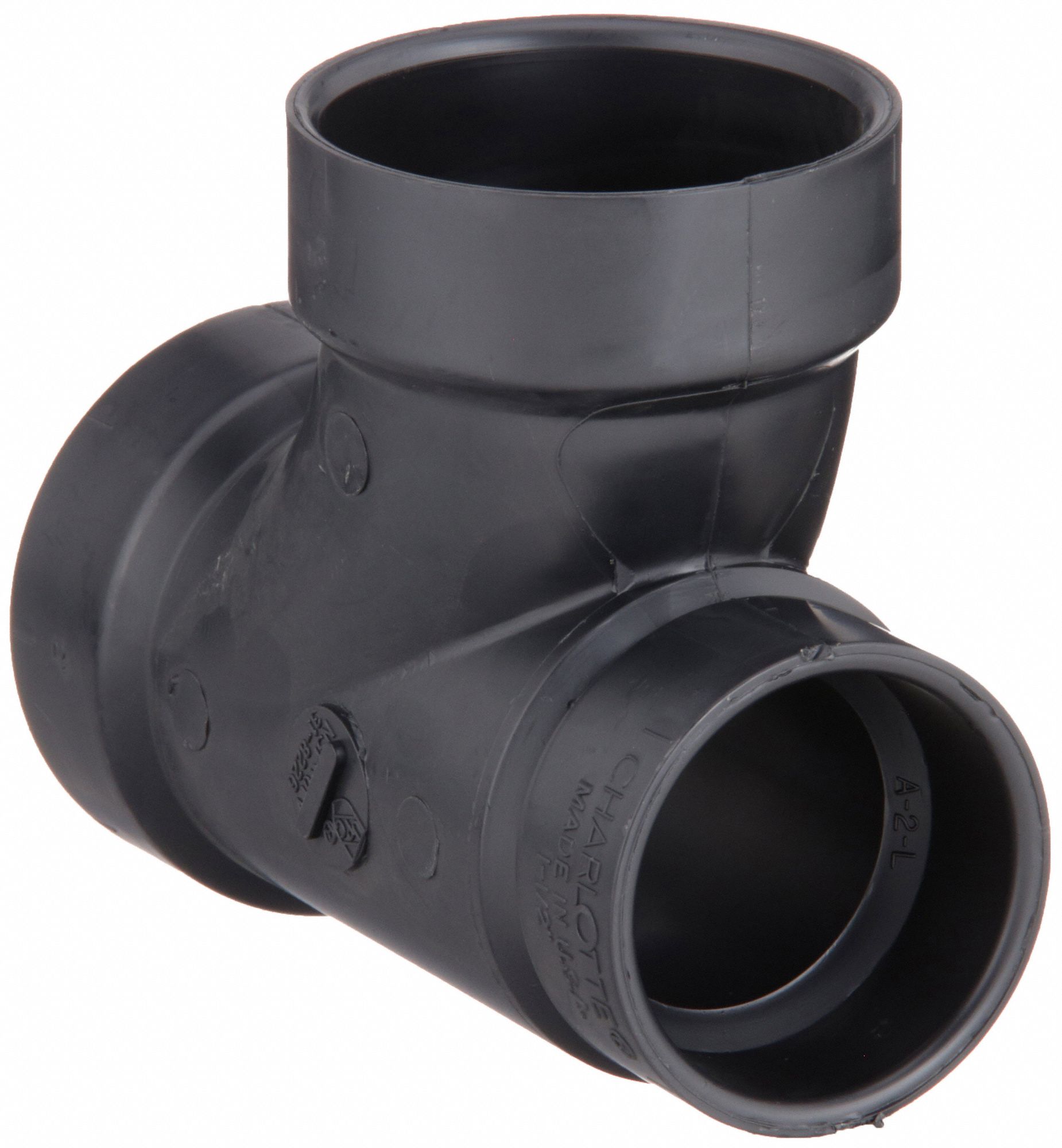 Sanitary Reducing Tee: 2 in x 1 1/2 in x 2 in Fitting Pipe Size, Schedule 40, Black