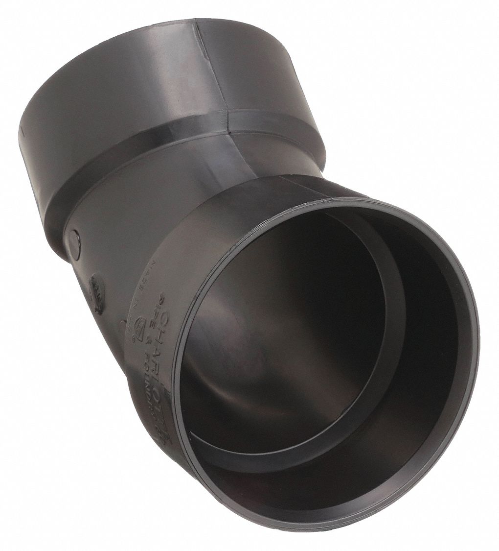 45° Elbow: 3 in x 3 in Fitting Pipe Size, Schedule 40, Female Socket x Female Socket, Black