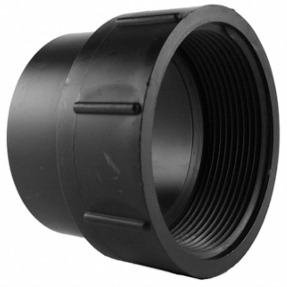Cleanout Adapter: 3 in x 3 in Fitting Pipe Size, Schedule 40, Male Spigot x Female NPT, Black