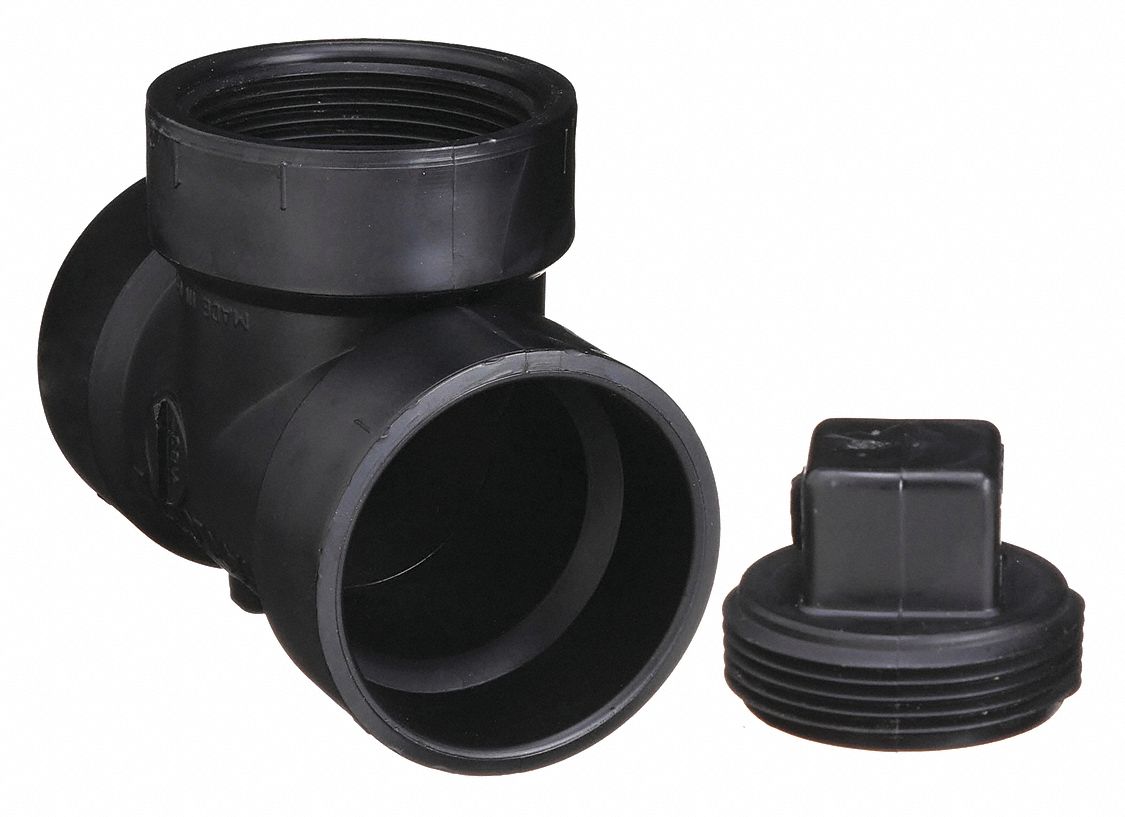 CLEANOUT TEE WITH PLUG: 2 IN X 2 IN X 2 IN FITTING PIPE SIZE, SCHEDULE 40, BLACK
