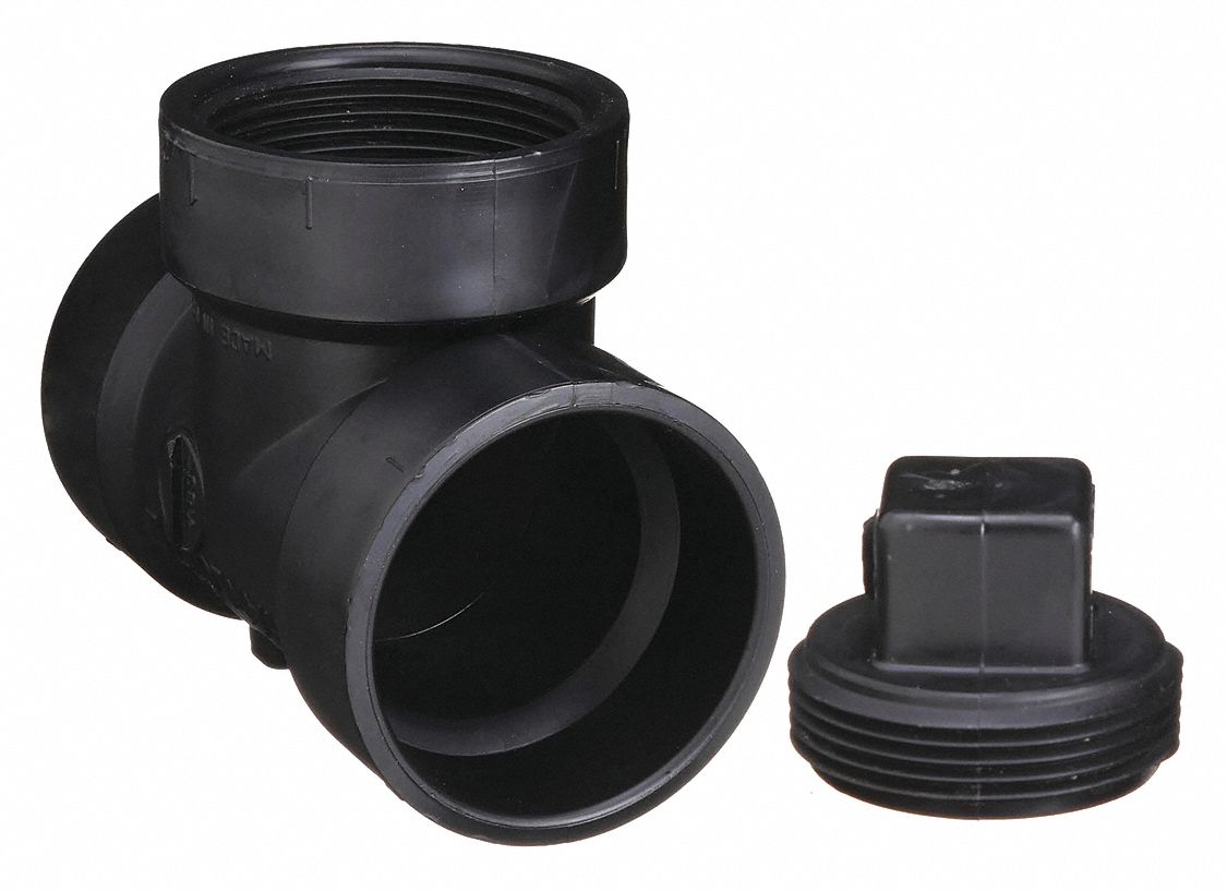 CLEANOUT TEE WITH PLUG: 4 IN X 4 IN X 4 IN FITTING PIPE SIZE, SCHEDULE 40, BLACK