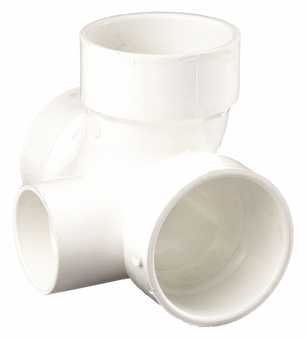 SANITARY TEE WITH RIGHT SIDE INLET: SCHEDULE 40, 3 IN X 3 IN X 3 IN X 2 IN FITTING, WHITE