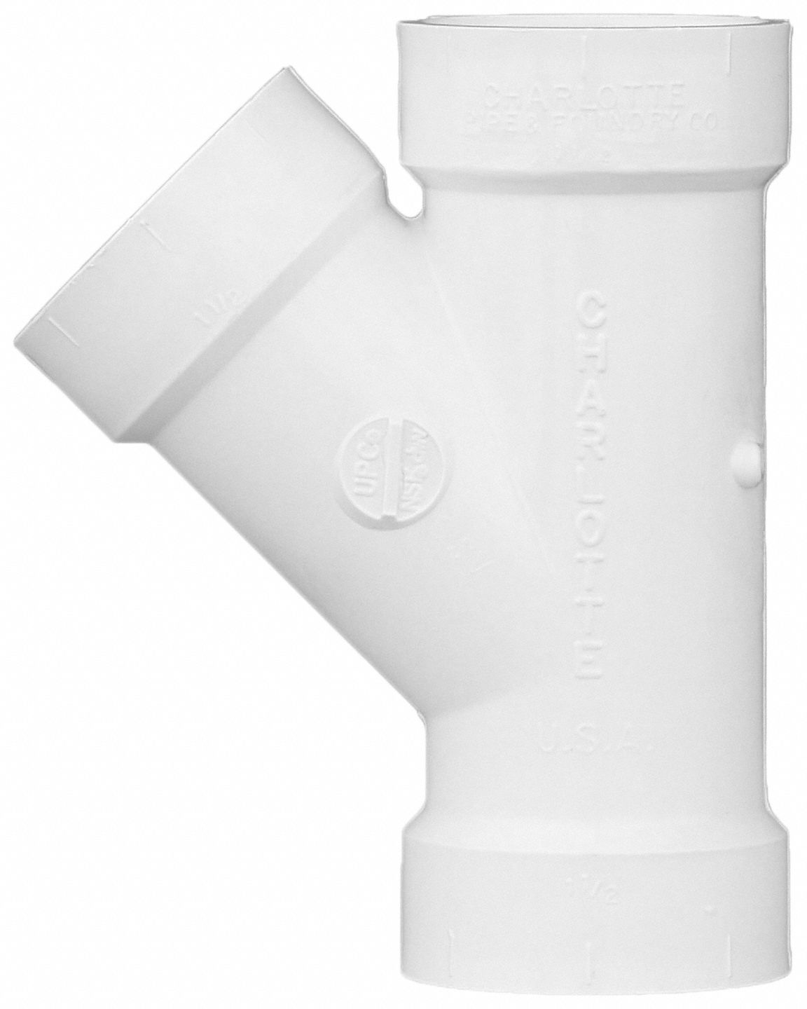 GRAINGER APPROVED PVC Wye, Hub, 1-1/2 in Pipe Size - Pipe Fitting ...