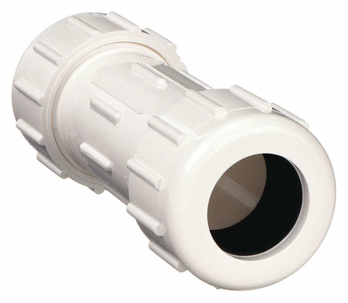 COMPRESSION COUPLING: ½ IN X ½ IN FITTING PIPE SIZE, SCHEDULE 40, 150 PSI, WHITE