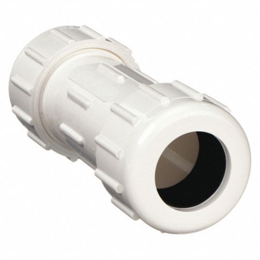 Compression Coupling: 3 in x 3 in Fitting Pipe Size, Schedule 40, 150 psi,  White