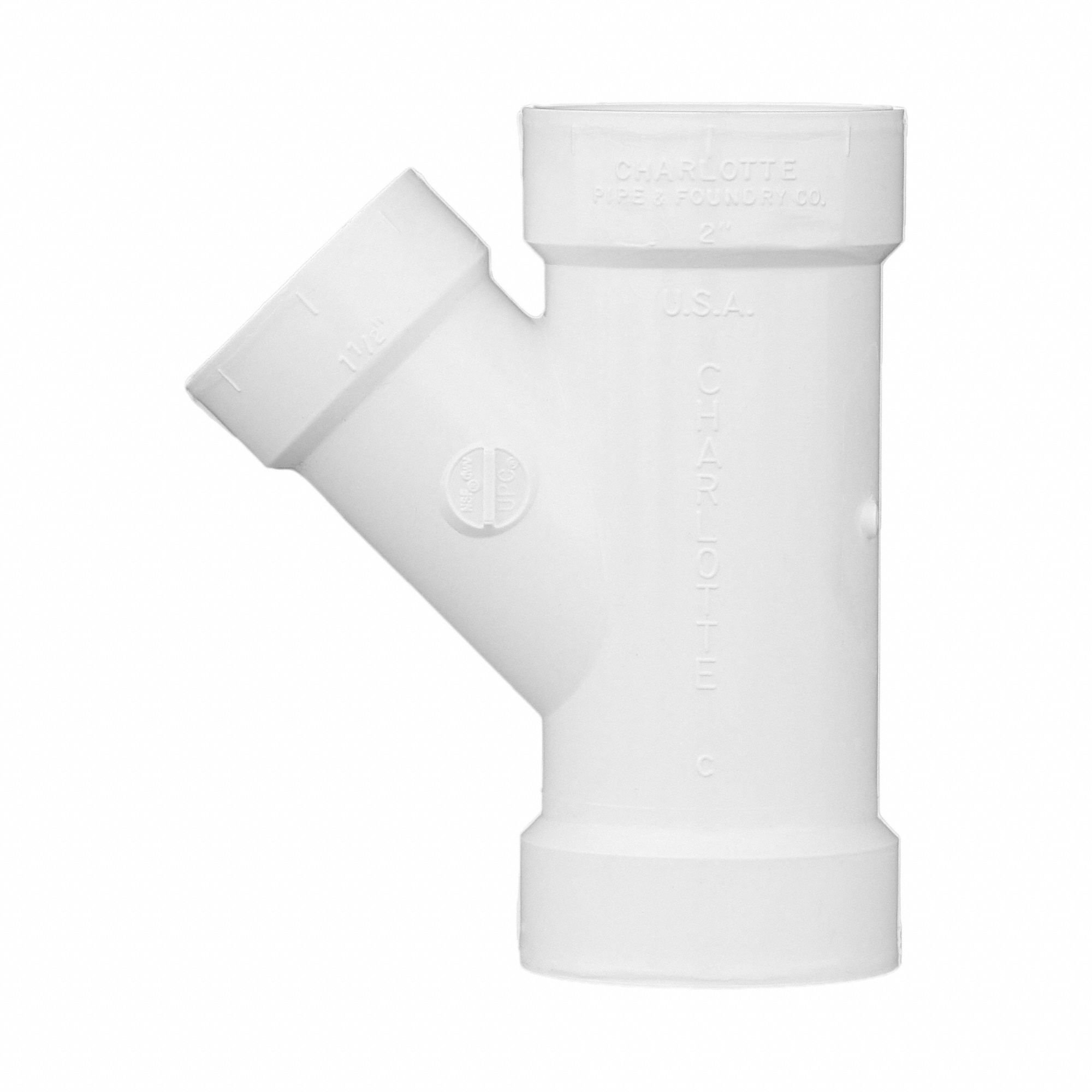 GRAINGER APPROVED PVC Reducing Wye, Hub, 2 in x 2 in x 1 1/2 in Pipe