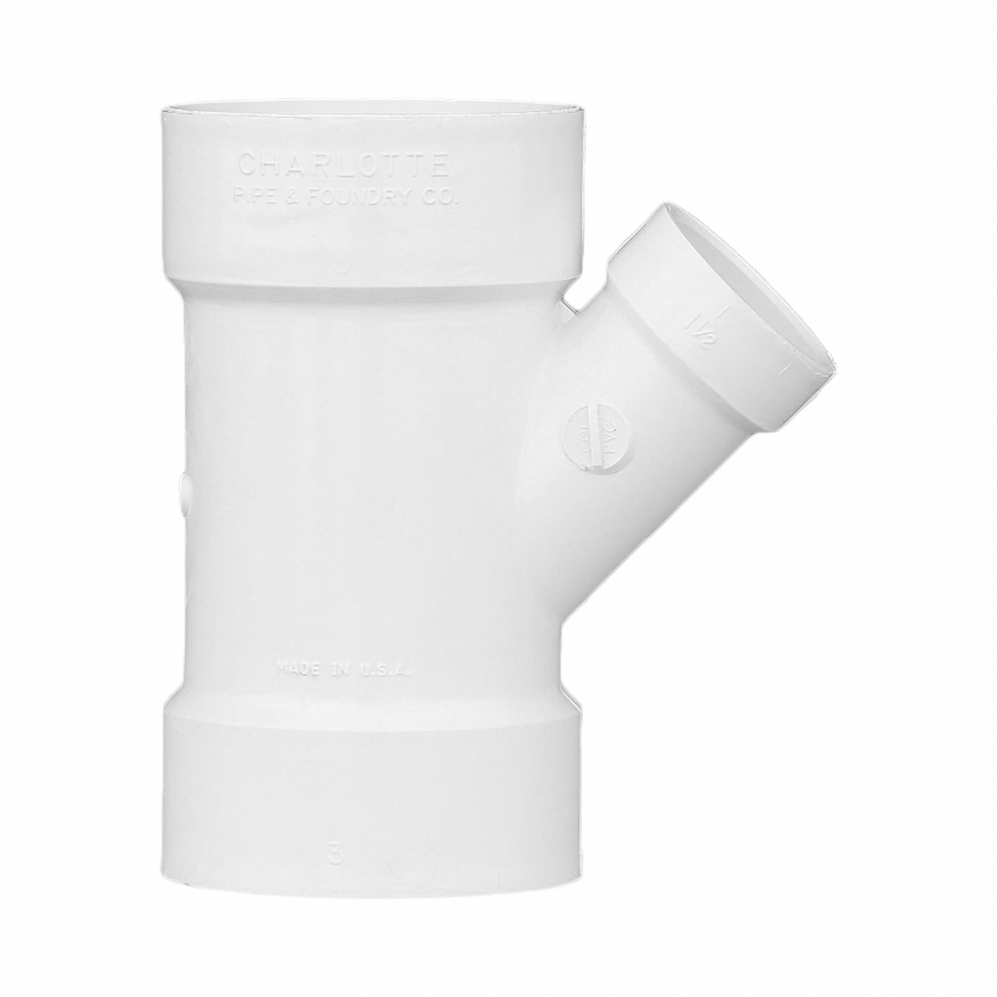 GRAINGER APPROVED PVC Reducing Wye, Hub, 3 in x 3 in x 1 1/2 in Pipe