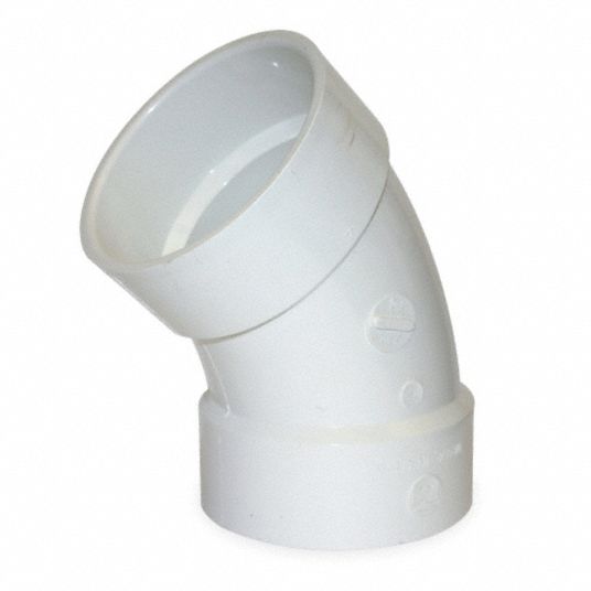 GRAINGER APPROVED PVC Elbow, 45 Degrees, Hub, 4 in Pipe Size Pipe