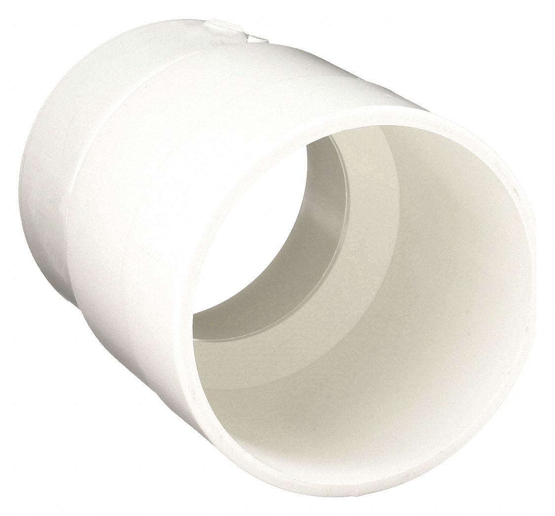 Reducing Adapter: Schedule 40, 4 in x 3 in Fitting Pipe Size, Female Socket x Male Spigot, White