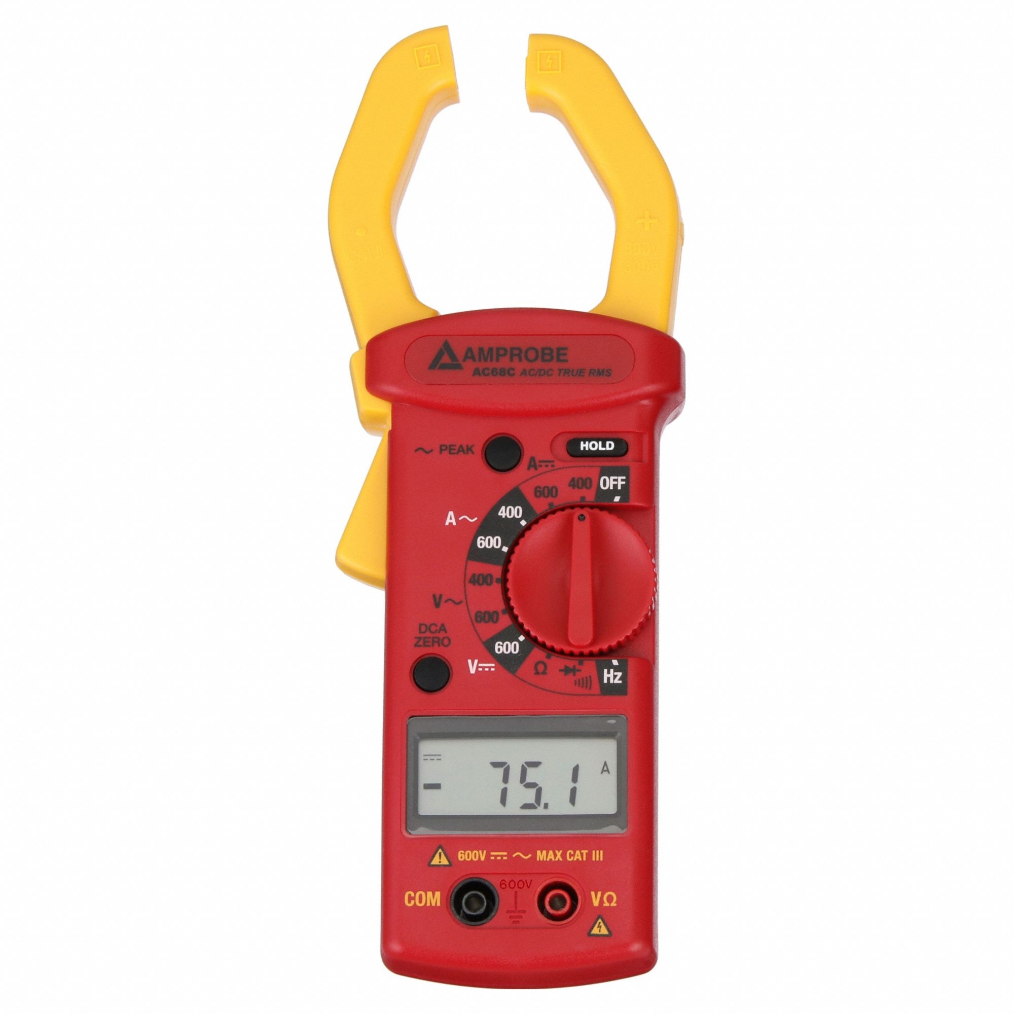 Digital Clamp Meter: Clamp-Jaw Jaw, CAT II 600V/CAT III 300V, TRMS, 600 A Max. AC Current