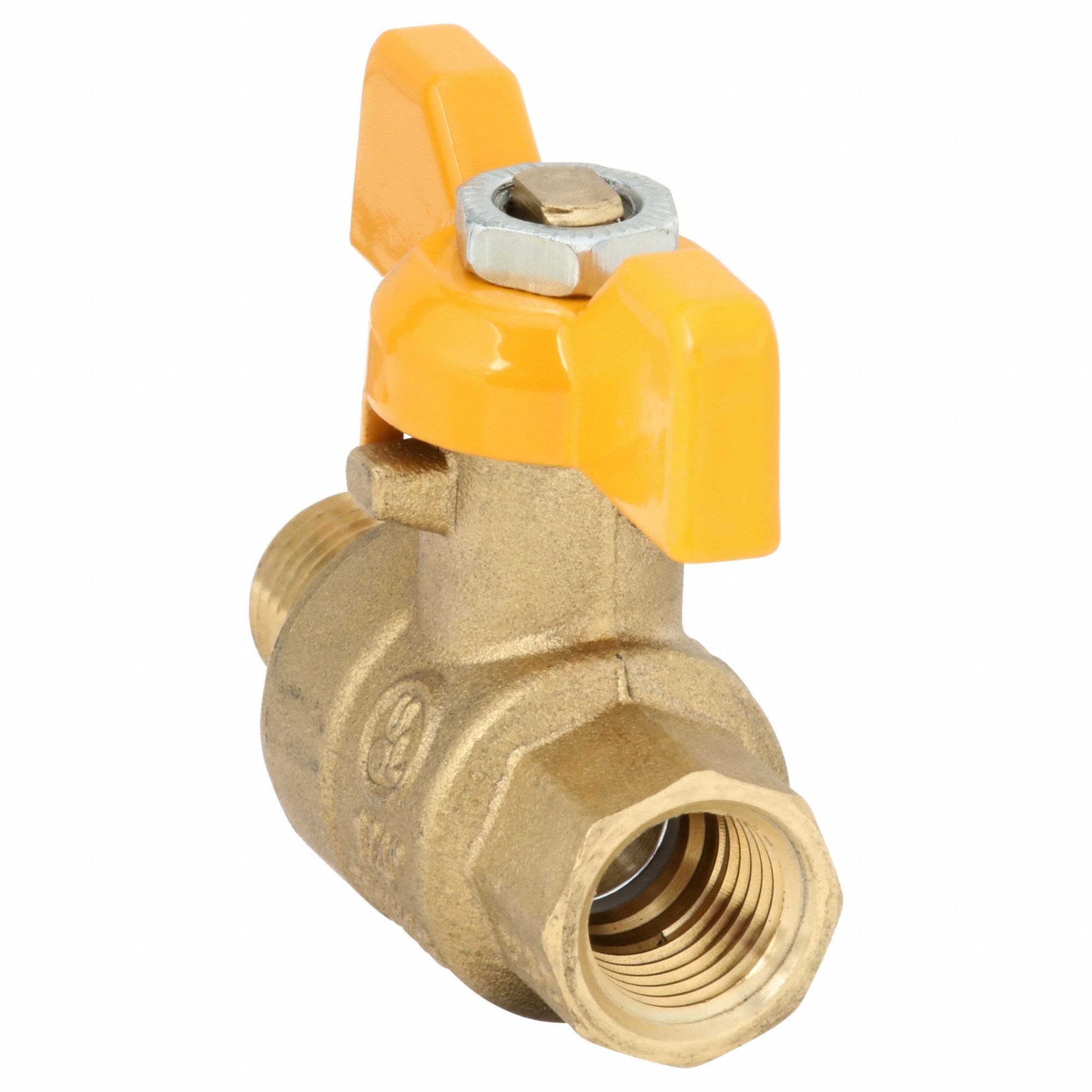 Manual Two-Way Ball Valve: 1/4 in, Brass, Straight, MNPT x FNPT, Full Port Ball Port