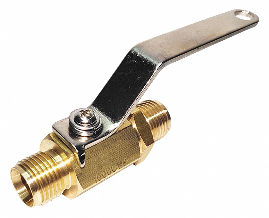 Manual Two-Way Ball Valve: 1/4 in, Brass, Straight, MNPT x MNPT, Full Port Ball Port