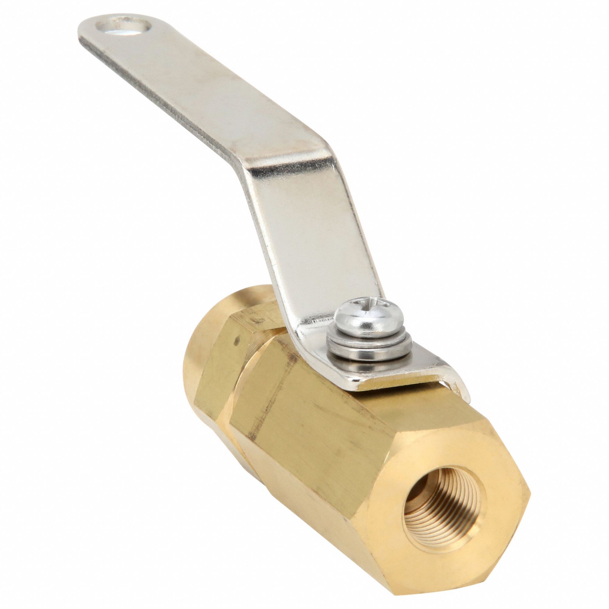 Manual Two-Way Ball Valve: 1/8 in, Brass, Straight, FNPT x FNPT, Full Port Ball Port