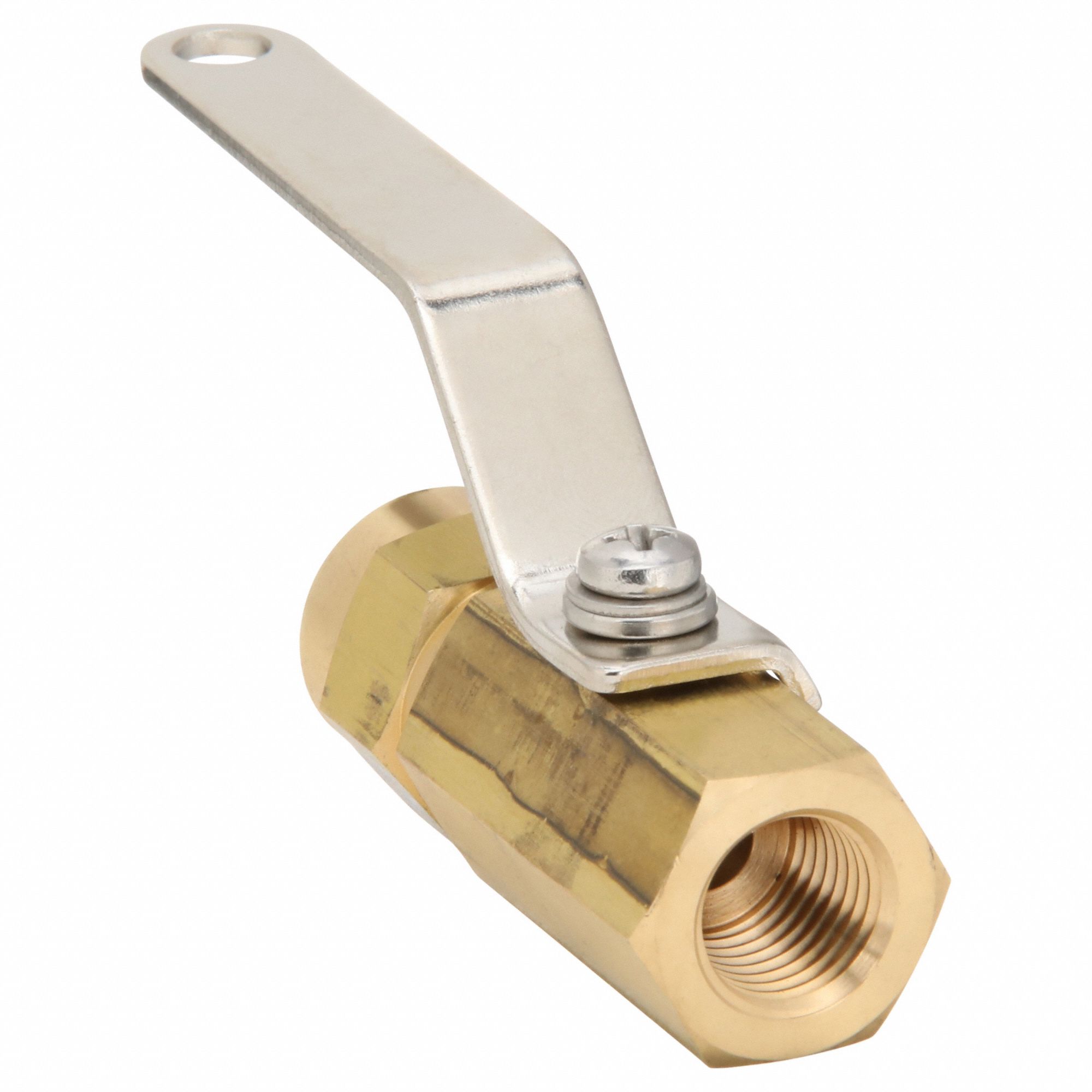 Manual Two-Way Ball Valve: 1/4 in, Brass, Straight, FNPT x FNPT, Full Port Ball Port
