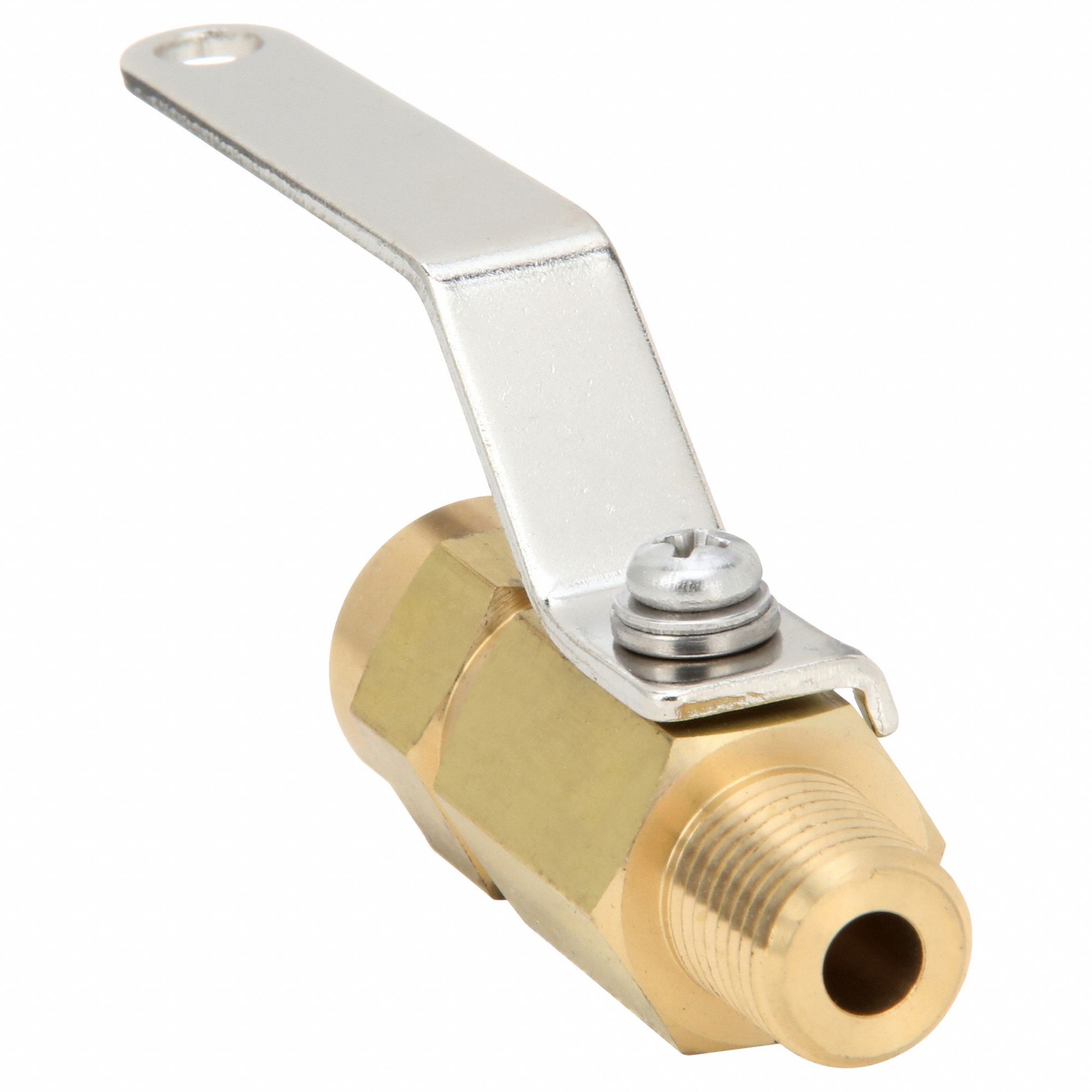 Manual Two-Way Ball Valve: 1/4 in, Brass, Straight, MNPT x FNPT, Full Port Ball Port