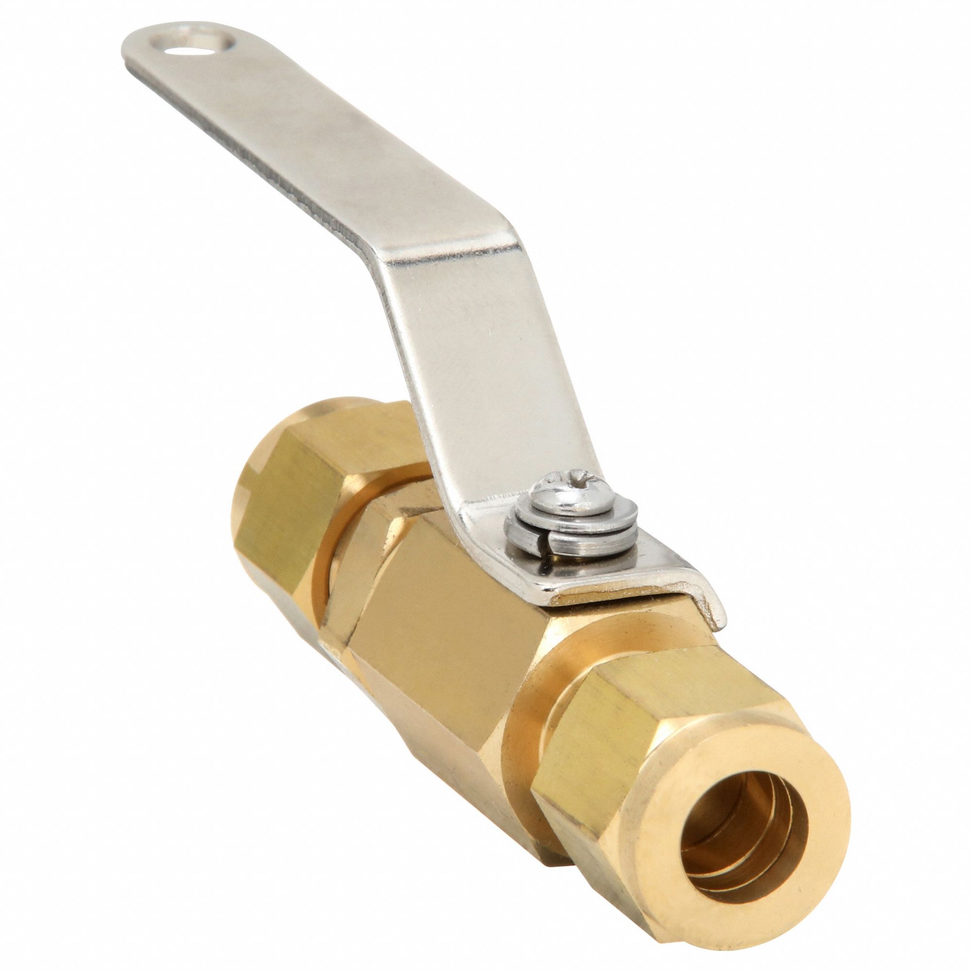 Manual Two-Way Ball Valve: 3/8 in, Brass, Straight, Compression x Compression, Lever