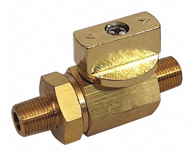 Manual Two-Way Ball Valve: 1/4 in, Brass, Straight, MNPT x MNPT, Full Port Ball Port
