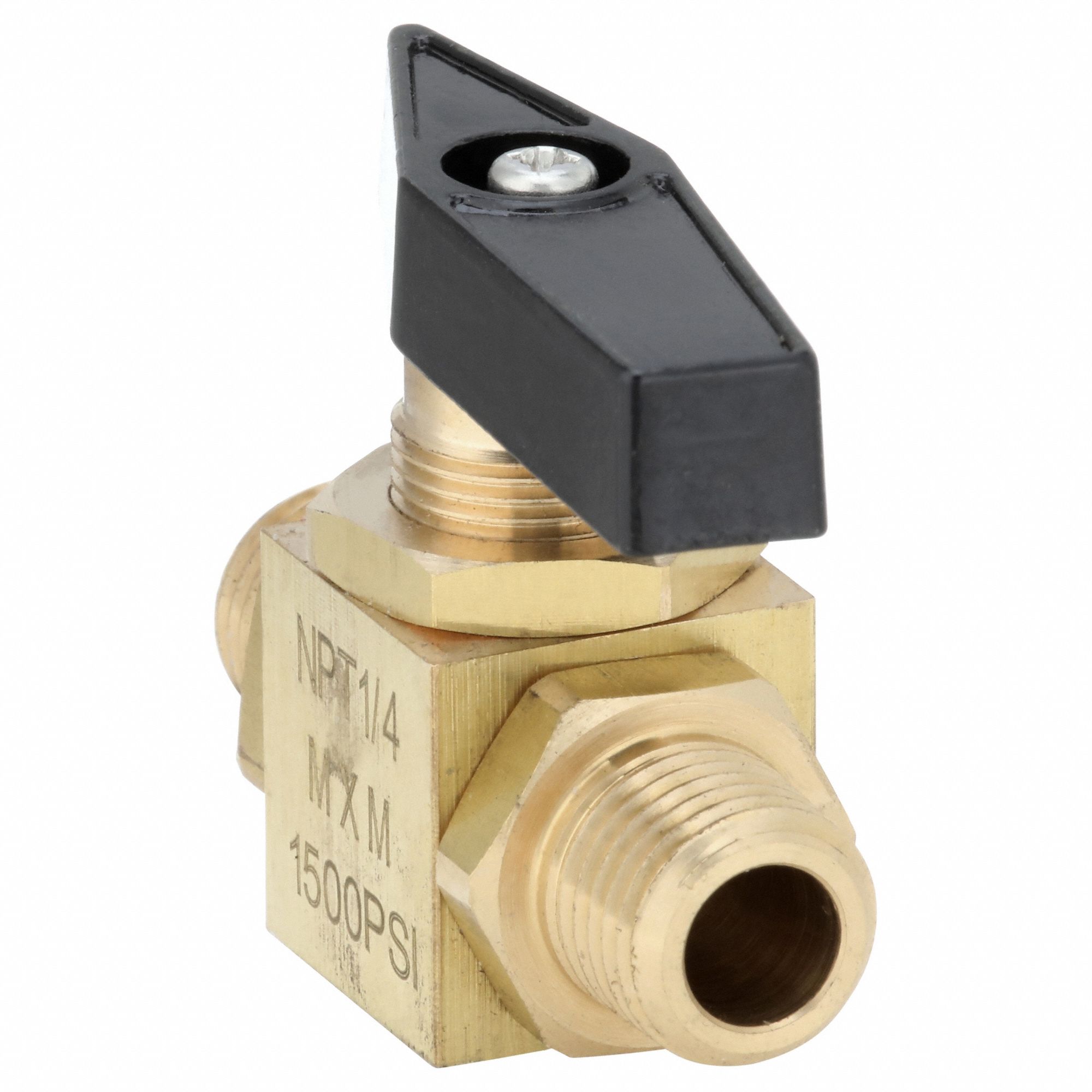 Manual Two-Way Ball Valve: 1/4 in, Brass, Straight, MNPT x MNPT, Std Port Ball Port