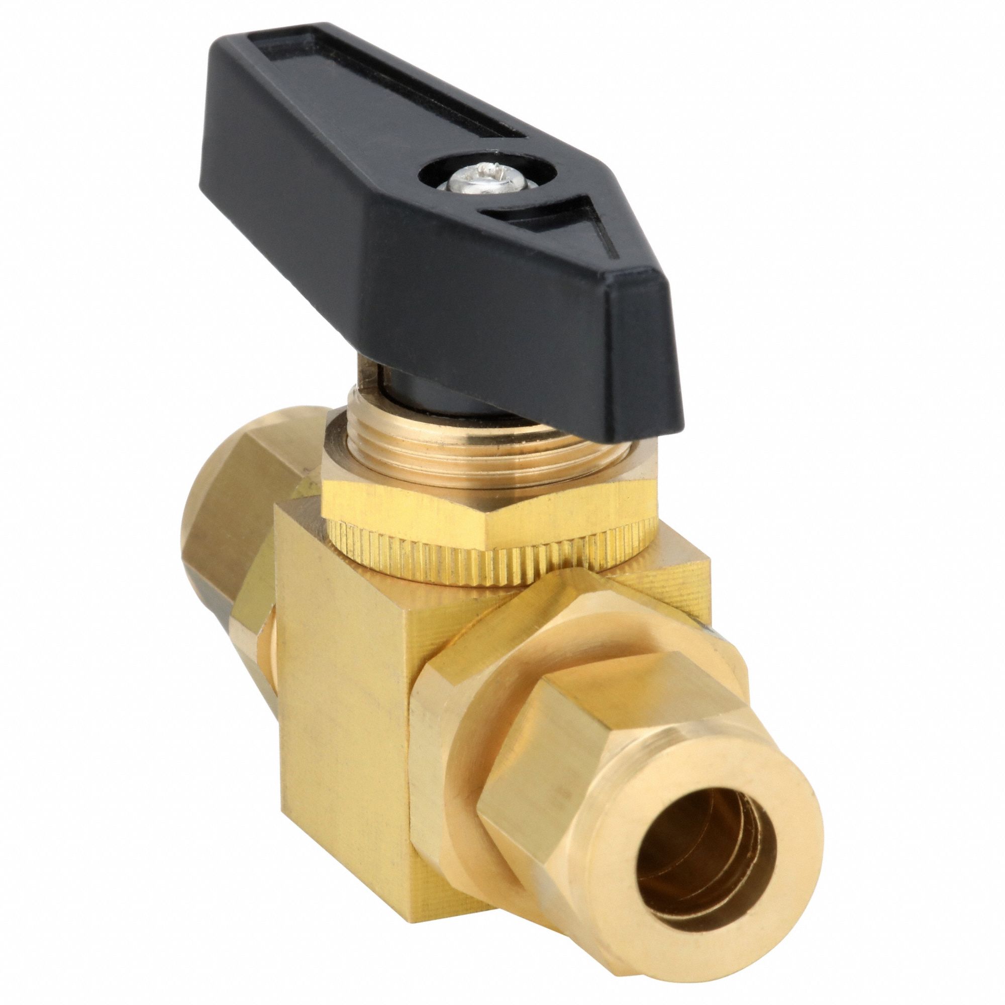 Manual Two-Way Ball Valve: 3/8 in, Brass, Straight, Compression x Compression, Wedge