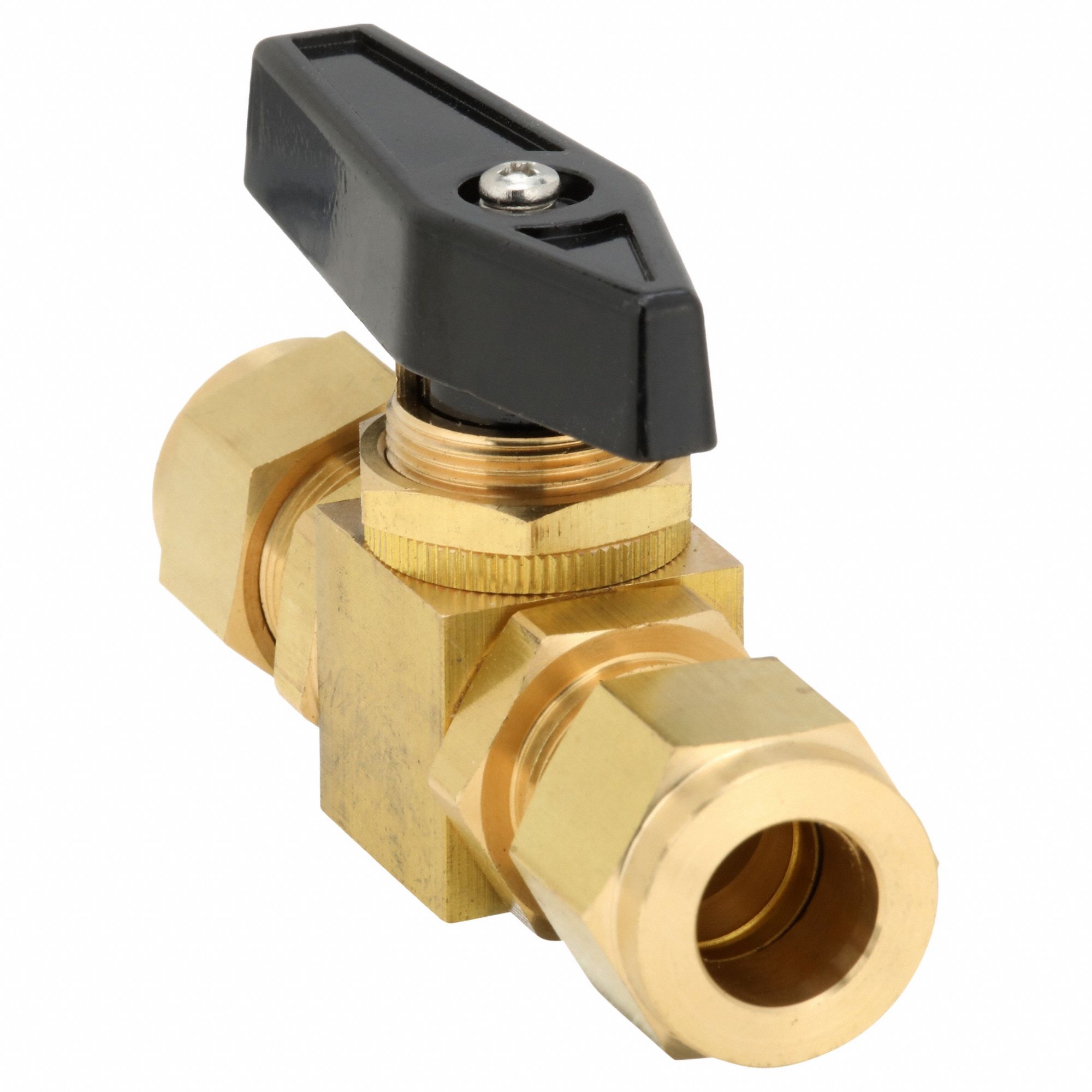 Manual Two-Way Ball Valve: 1/2 in, Brass, Straight, Compression x Compression, Wedge