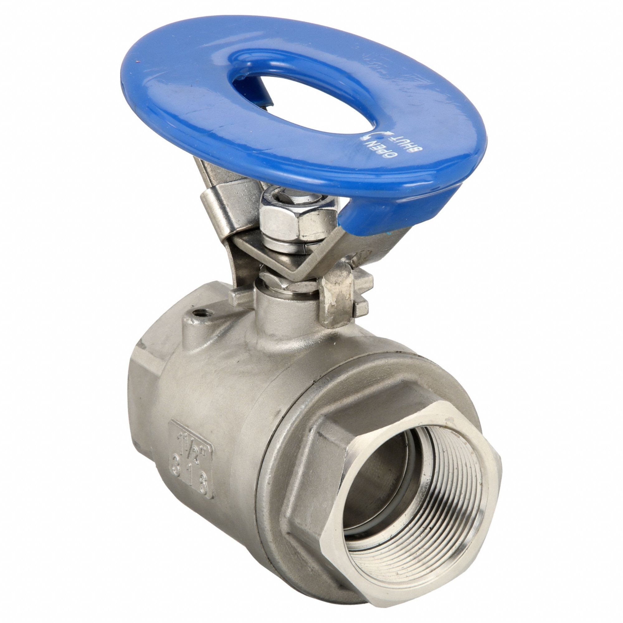 Manual Two-Way Ball Valve: 1 1/2 in, 316 Stainless Steel, Straight Valve Body, PTFE
