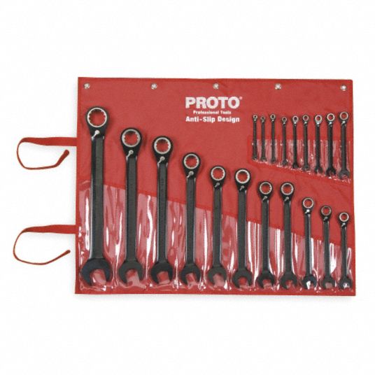 PROTO, Alloy Steel, Black Chrome, Combination Wrench Set - 1WNC1