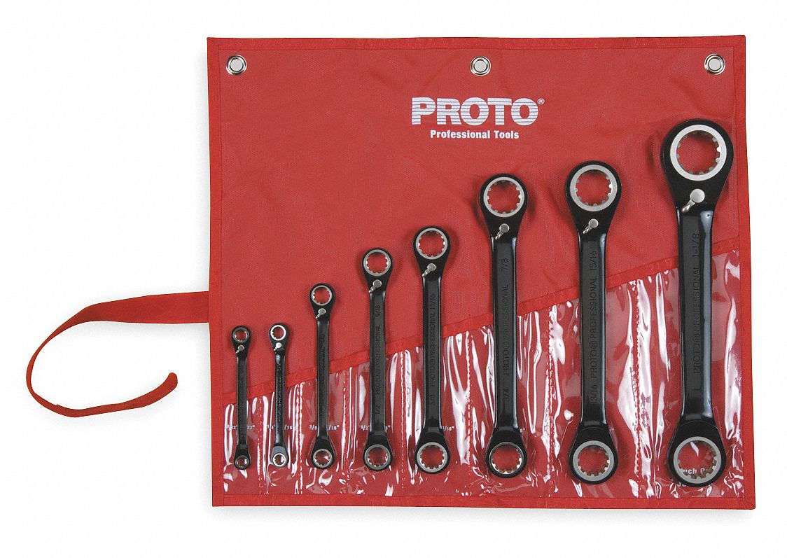 PROTO, Alloy Steel, Black Chrome, Box End Wrench Set 1WNC4JSBV8S