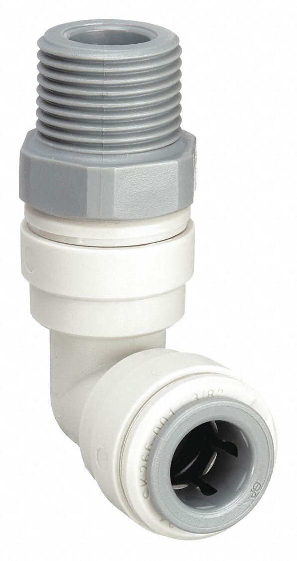 SWIVEL ELBOW: ACETAL, PUSH-TO-CONNECT X BSPT, FOR ½ IN TUBE OD, ½ IN PIPE, GREY, 10 PK