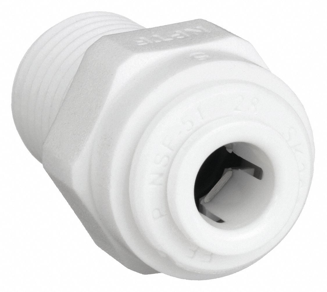 Push-Fit Adapter Fitting: Straight, 1/4 in OD 1/8 in Pipe Size, Acetal, 10 PK